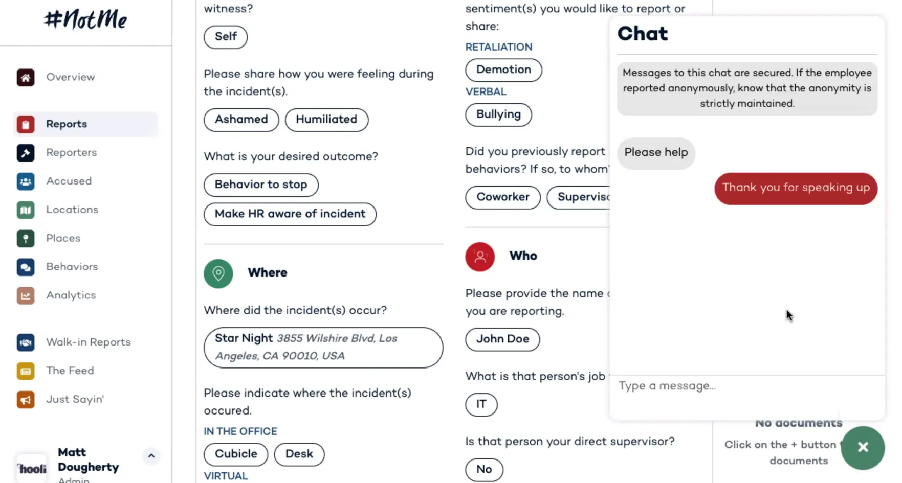 NotMe reporting and case management platform
